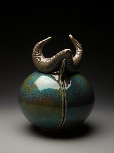 カブトムシの角を模した個性的な壺